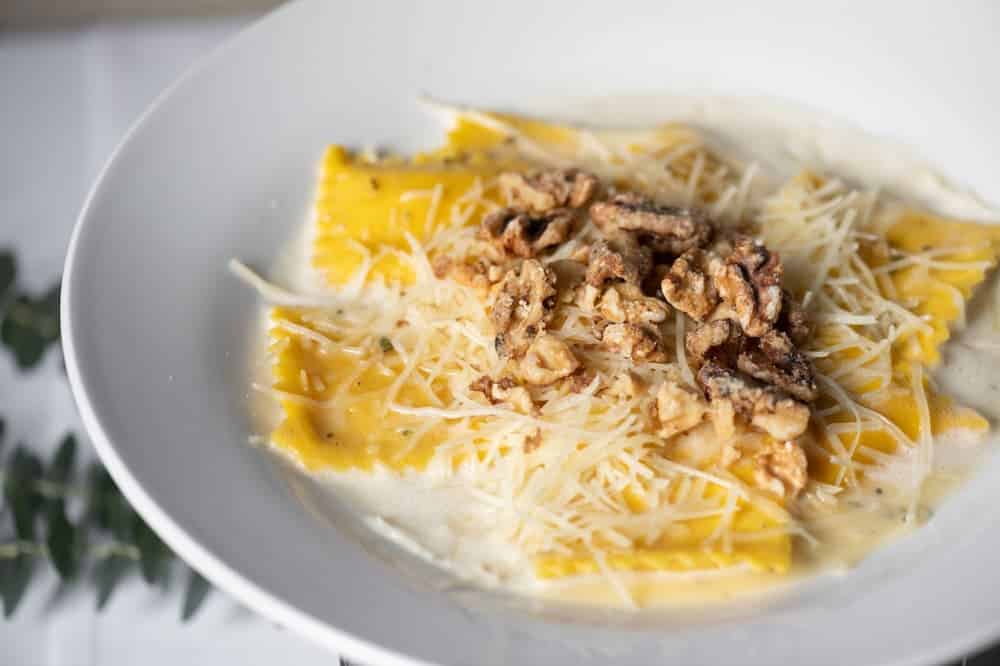 pasta topped with walnuts